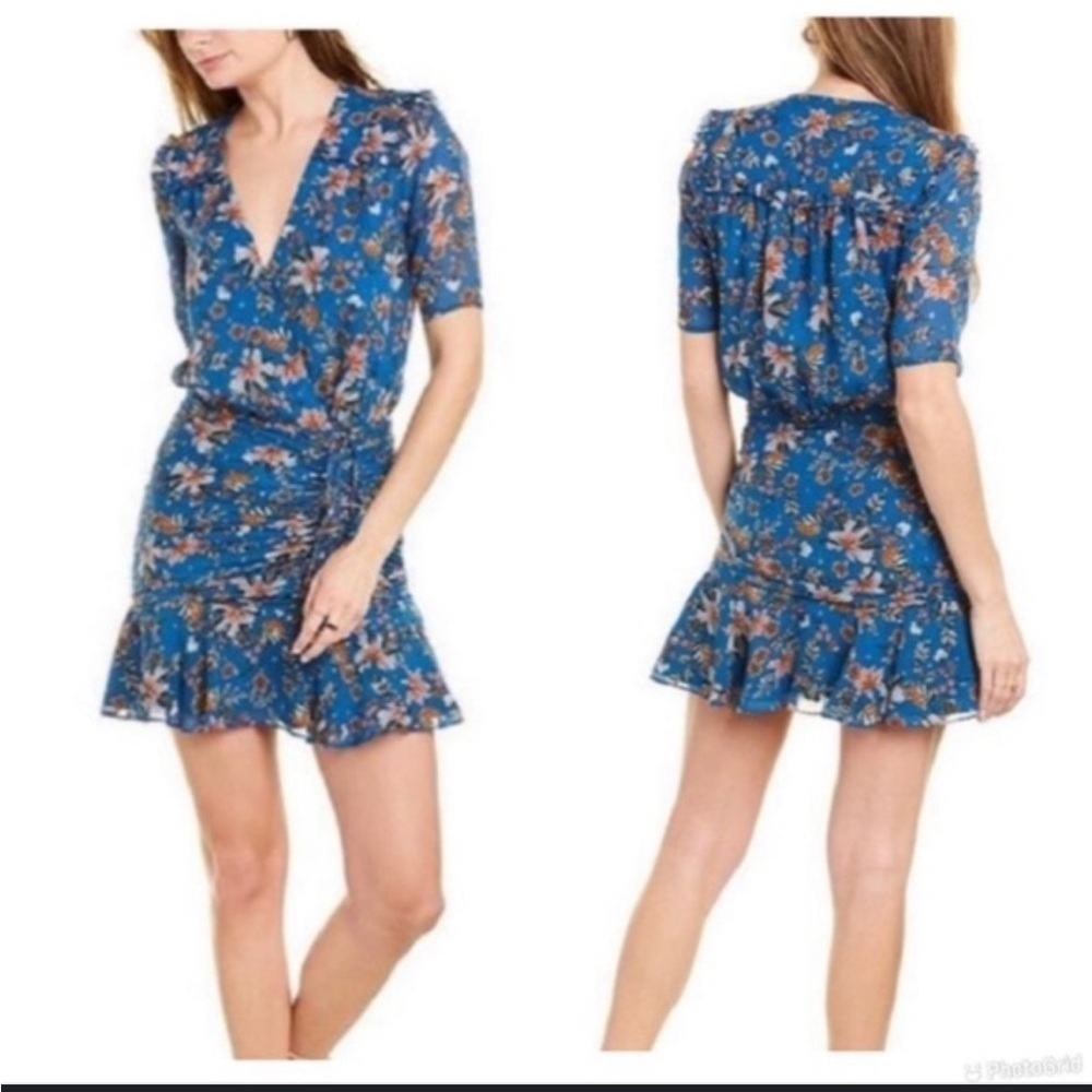 Veronica Beard Dakota Blue and Orange Floral Silk Dress